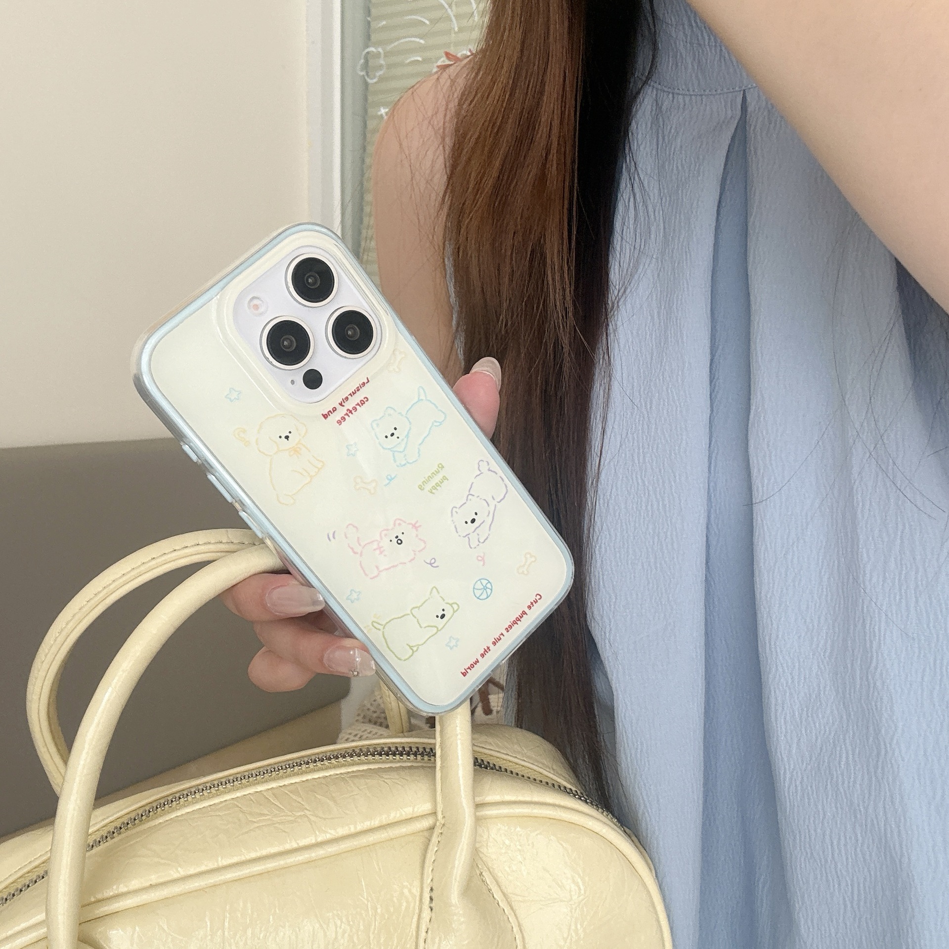 Cachorro de línea linda de dibujos animados para Apple 16ProMax funda para teléfono 15Pro simple 14PM femenino 15/16PM