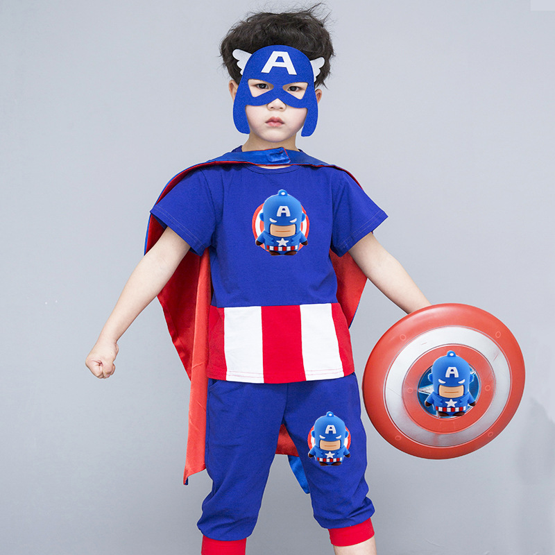 美国队长儿童套装夏装男孩蜘蛛侠cosplay角色扮演舞蹈六一演出服