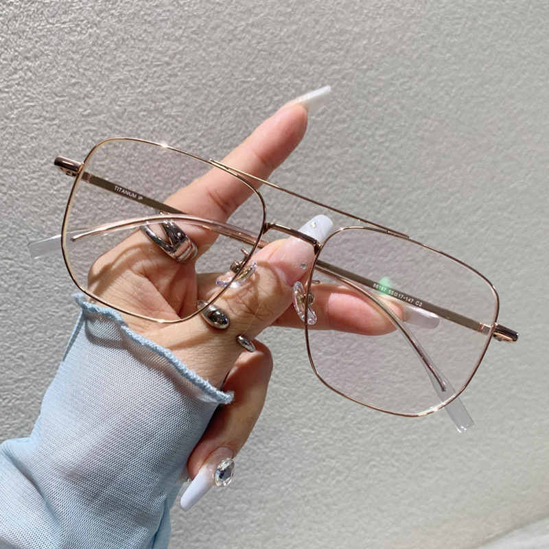 Versatile Minimalist Large Pure Titanium Gold Wire Double Bridge Glasses Men, Suitable For Prescription Blue Light Blocking, Non-Prescription_voghion.com