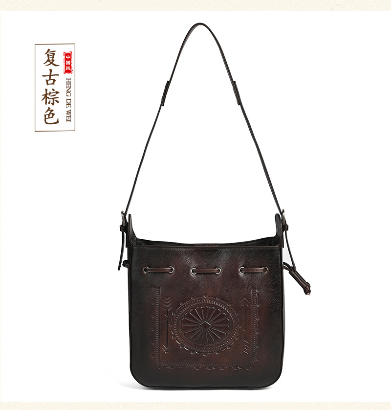 Túi tote da bò cổ điển phong cách vintage, đáy rộng, dung tích lớn, quai đeo vai — Màu xanh lá cây chi tiết 22