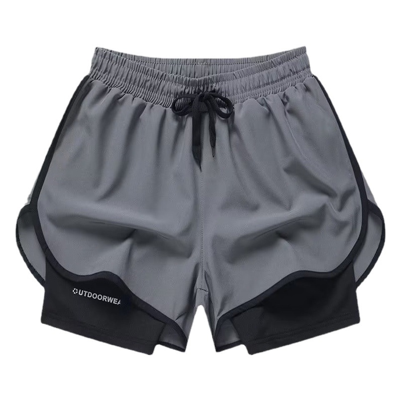 Pantalones cortos deportivos de los hombres de fitness americano pantalones de correr forro de entrenamiento de dos piezas falso anti-Exposición de tres puntos de baloncesto casual corto