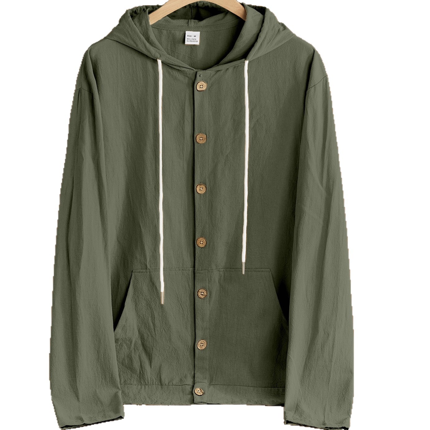 Transfronterizo Amazon Europa y América primavera y otoño camisa de botón hombre algodón y lino casual simple chaqueta de manga larga encapuchada de playa