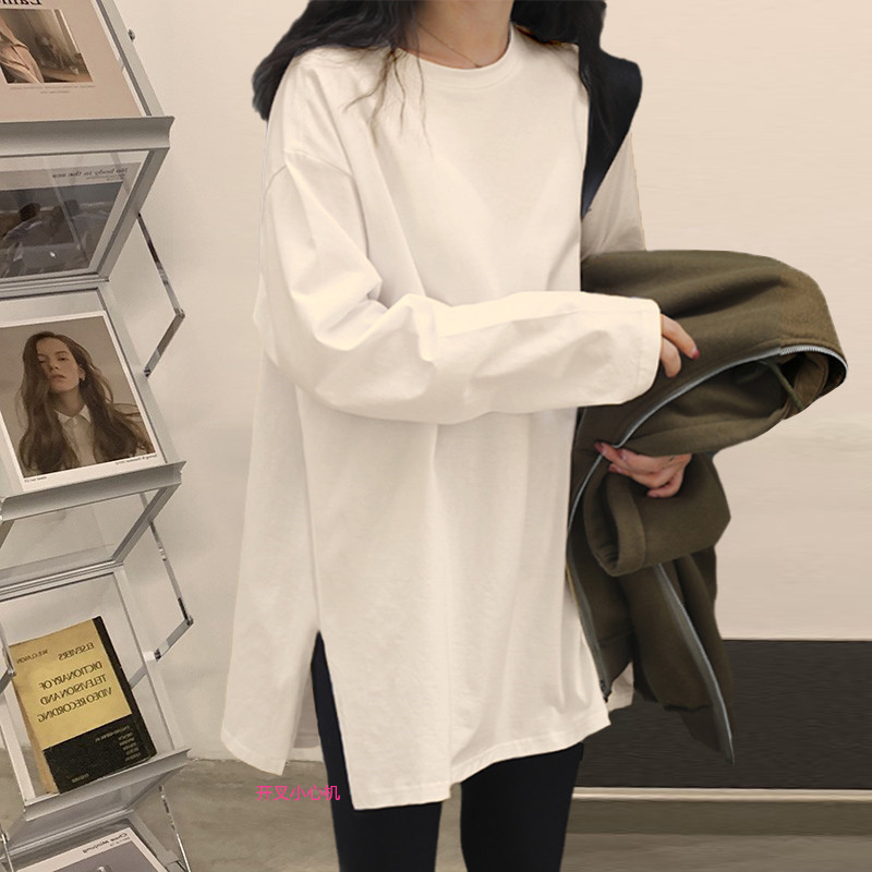 White Cotton Long-Sleeve T-Shirt for Women, Mid-Length, Round Neck, White Base Layer Top for Fall 2026 White Cotton Long-Sleeve T-Shirt for Women, Mid-Length, Round Neck, White Base Layer Top for Fall 2026