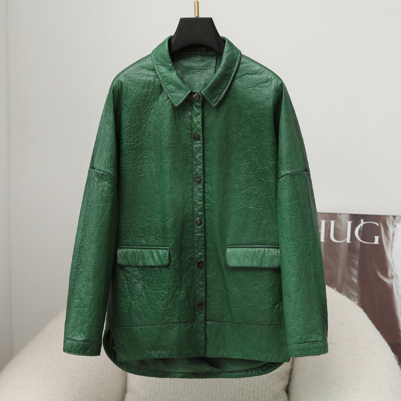 2025 Autumn New Oil Waxed Sheepskin Genuine Leather Jacket Women's Short Sheepskin Small Leather Jacket