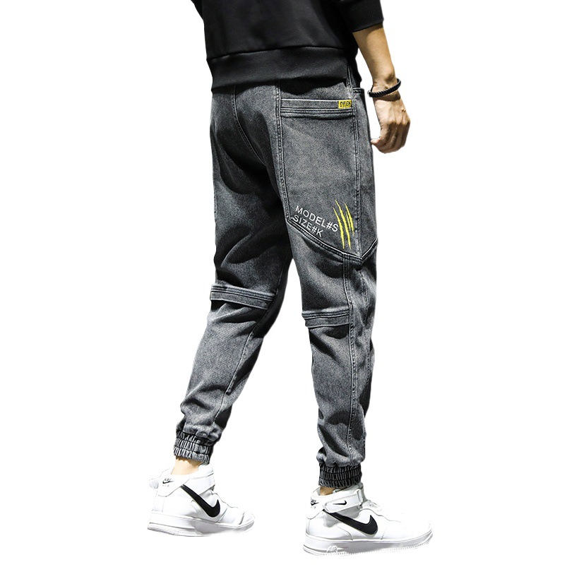 Otoño pantalones vaqueros de los hombres de la marca de moda harem recortada cintura elástica más tamaño tobillo-atado pantalones casuales primavera y otoño de los hombres