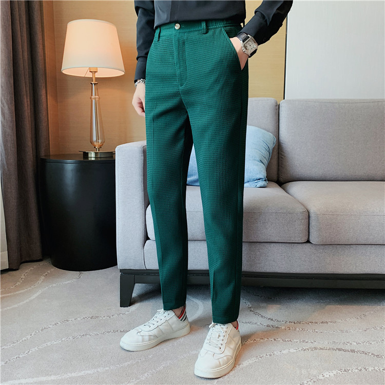 Pantalon décontracté droit gaufré à la mode et simple de marque tendance paresseuse, pantalon slim à petite jambe, pantalon d'affaires suspendu_voghion.com