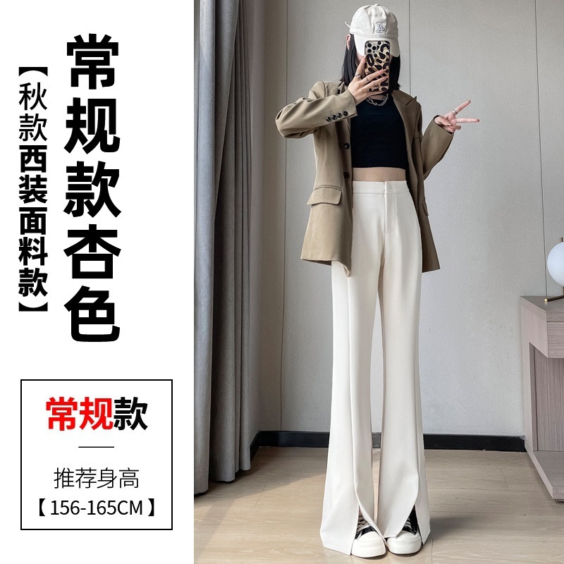 十三行2025秋冬加绒开叉西装裤高腰直筒毛呢阔腿微喇裤休闲裤子女|undefined