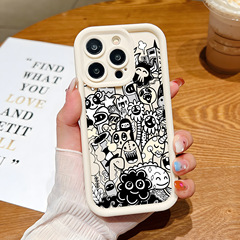 金剛砂適用於iPhone 15 Pro Max磨砂防滑硅膠手機殼趣味搞怪塗鴉