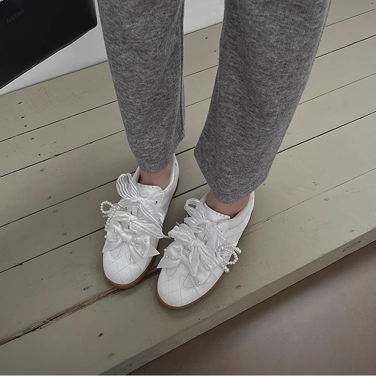 Leather retro GAT shoes platform with bow