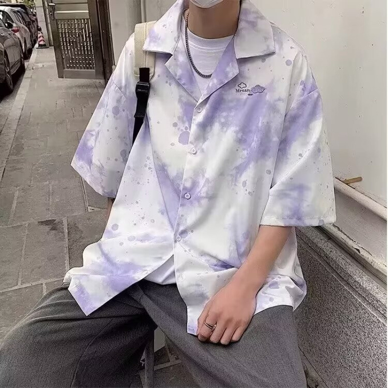 观园吉联名短袖衬衫男2026夏季新款宽松上衣男士印花衬衣