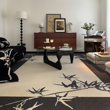现代中古风竹影羊毛地毯客厅沙发茶几法式复古耐脏卧室圆形毯