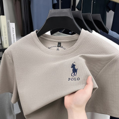 ポール半袖tシャツ男性刺繍丸首シルク綿夏高級カジュアル紳士服ファッション吸汗通気tシャツ