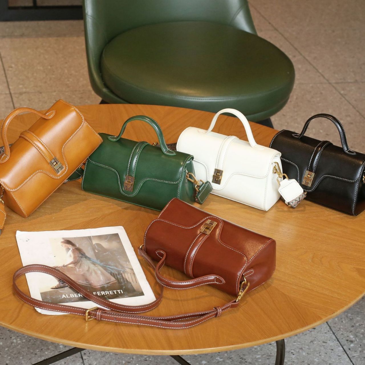 Women's Crossbody Bag - Top Grain Vegetable-Tanned Leather Shoulder Bag With Wide Webbing Strap, Retro High-End Texture Commuter Motorcycle Bag - Thumbnail 3