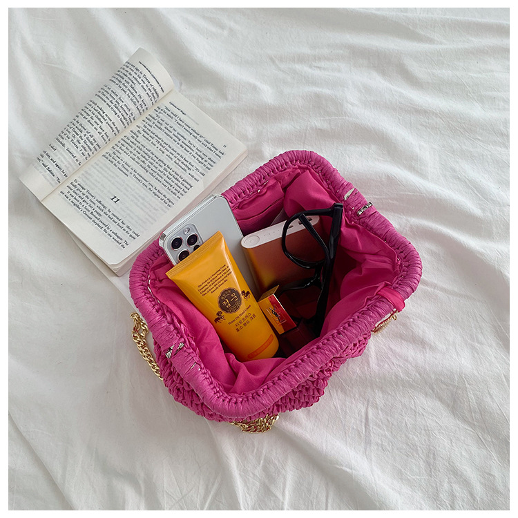 Elegant Style Small Size Women's Small Straw Solid Color Elegant Lock Clasp Crossbody Bag