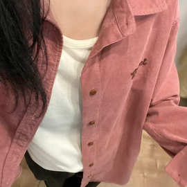 灯芯绒秋冬新款衬衫衬衫控粉色慵懒随意韩里韩气松弛感穿搭松弛感