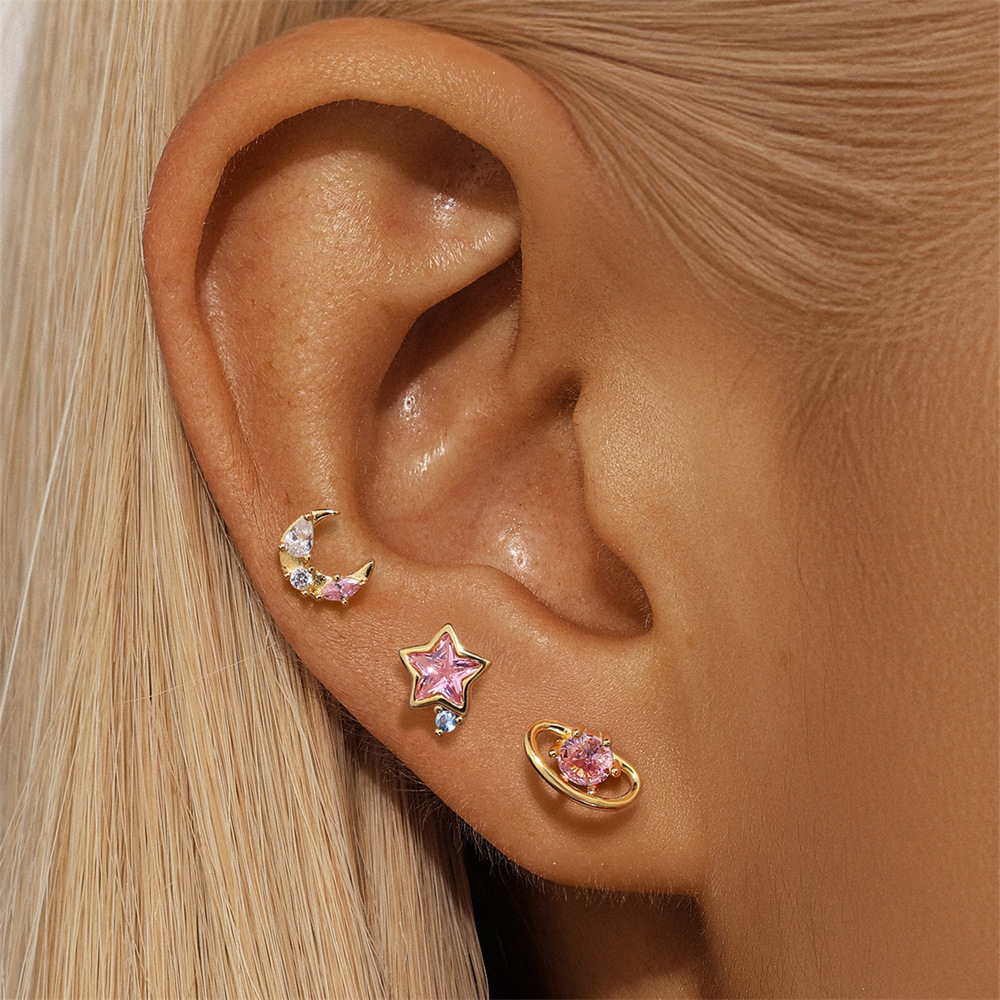 1 Set Quantity 1 Set 925 Sterling Silver Star Zircon Small Stud Earrings