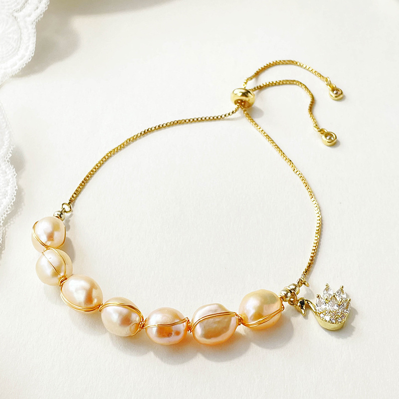 Fashion Swan Pearl Copper Inlay Zircon Bracelets 1 Piece
