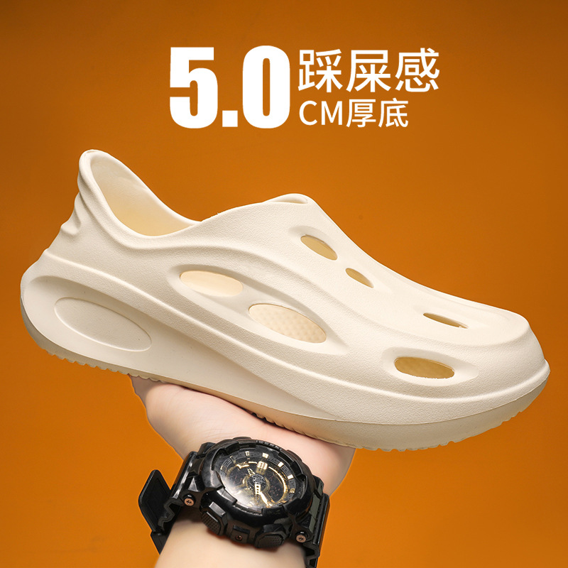 Croc Shoes Men's 2024 New Summer Beach Sandals with Poop Feeling, Men's Sports Outer Wear, Non-Slip, Waterproof, Handsome Style