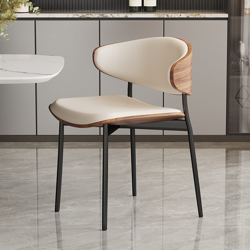 Sillas de comedor minimalistas italianas IMS lujosas y de alto nivel, sillas de cuero con respaldo de madera maciza.