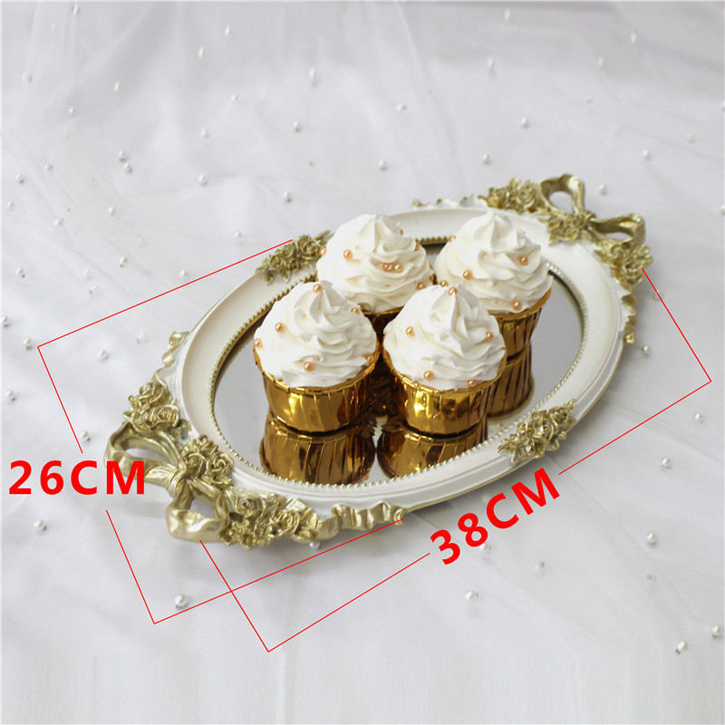 Bandeja de espejo en relieve de estilo europeo de boda postre Mesa decoración plato postre pastel tarde té fruta plato buffet