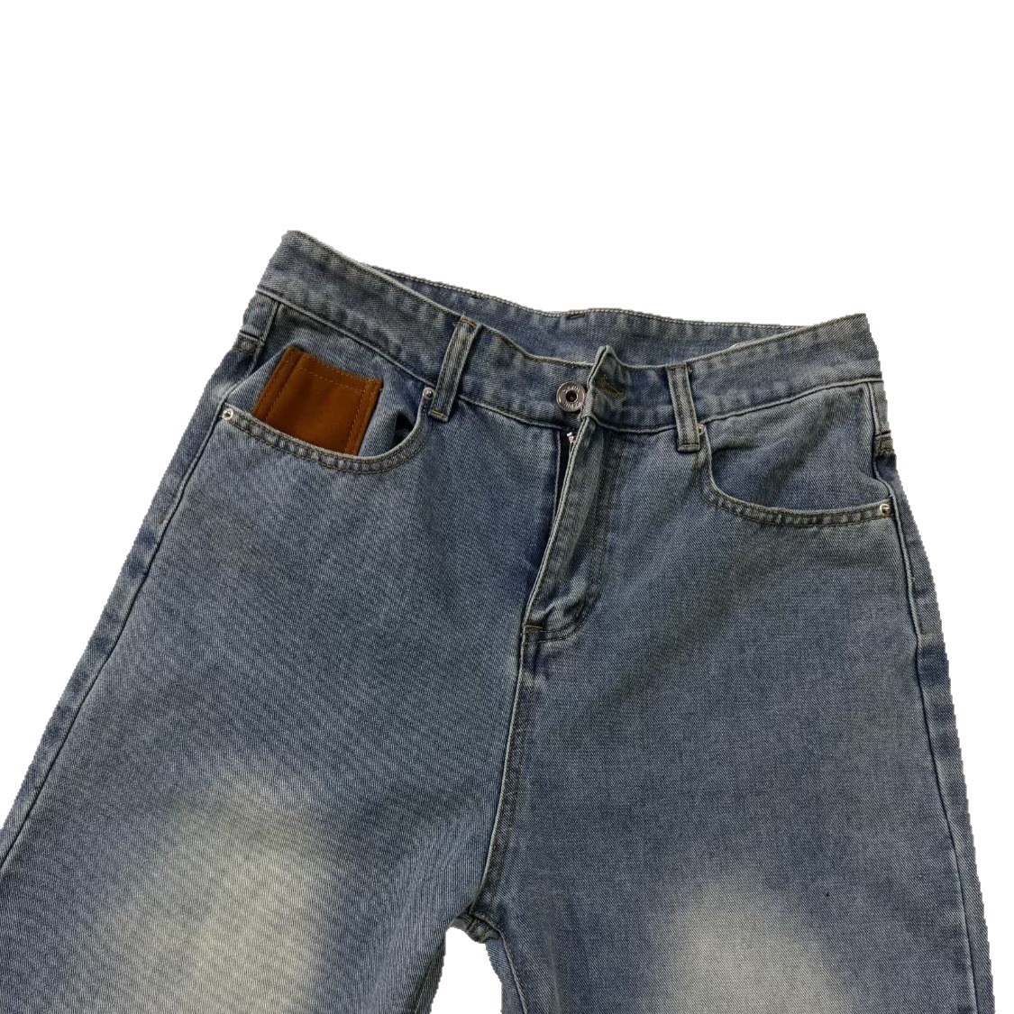 Men's Cleanfit Blue Jeans American High Street Wide Leg Straight Casual Trousers Midweight Cotton Non-Stretch Machine Washable_mkmklike.com