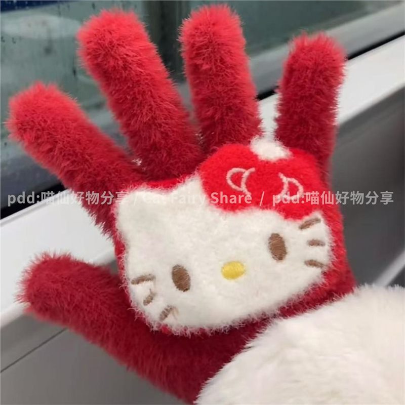 Cartoon festive red cute keep warm gloves