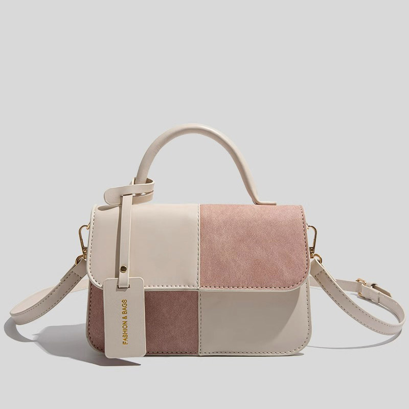 Women's Spliced Texture Niche Design Crossbody Bag French Retro Flap Small Square Bag - Thumbnail 4