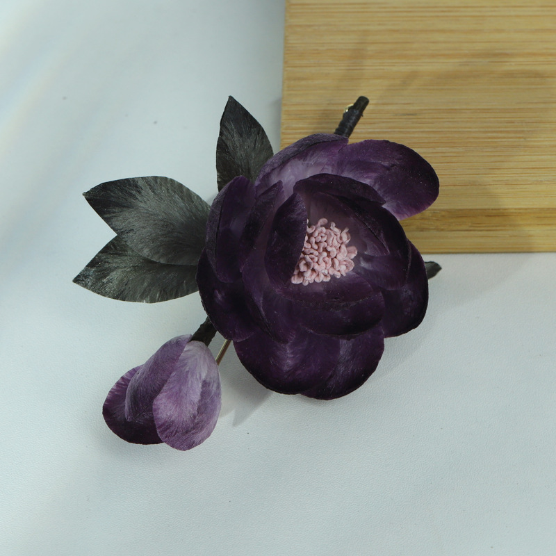 [Flor púrpura Jiao] nuevo estilo nacional de seda immaterial broche de flores de terciopelo chino clásico cheongsam accesorios de flores púrpura Jiao cumpleaños