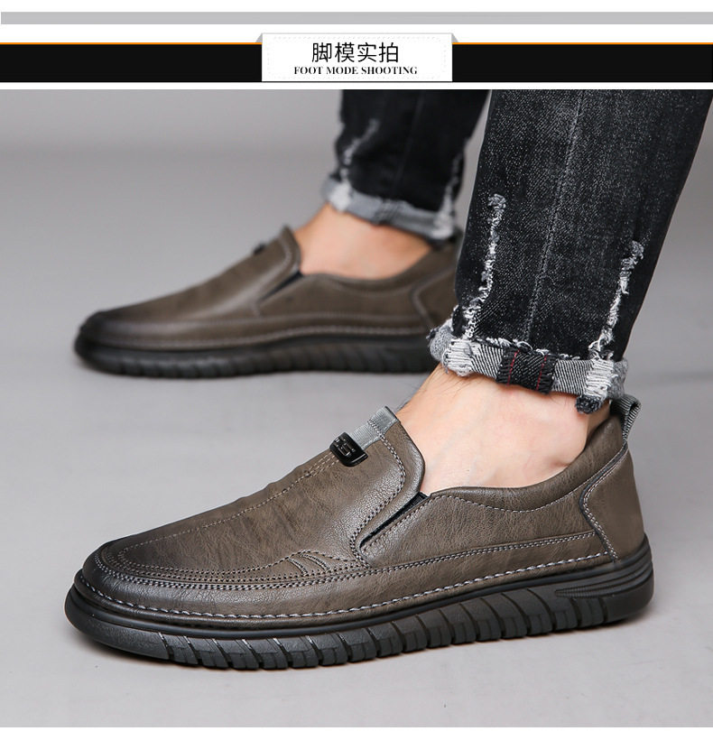 Giày lười nam da bò mềm đế bằng chống trượt, kiểu mũi tròn thoáng khí — Kaki, Màu đen, Xăng đan kaki, Xăng đan màu đen chi tiết 15