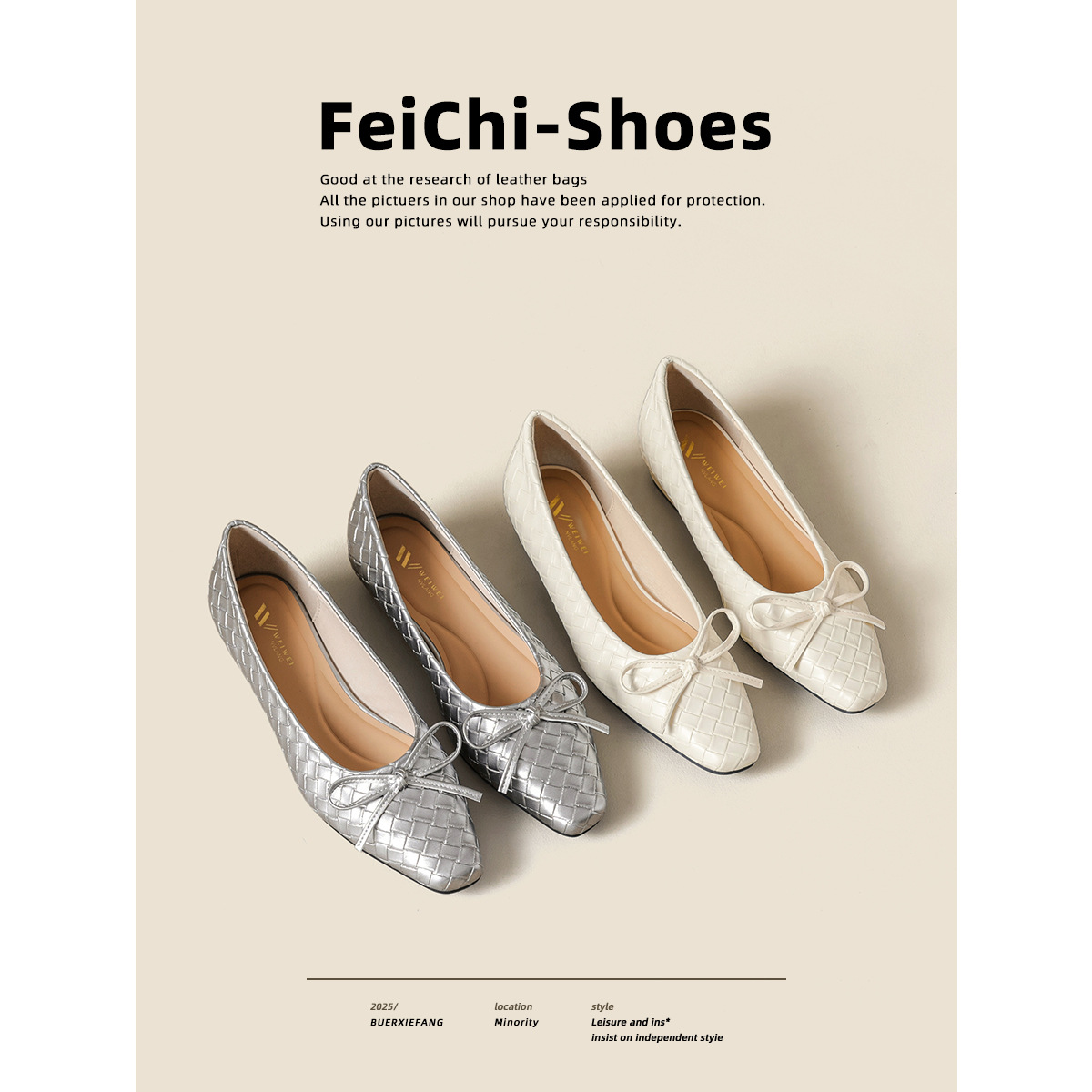 silver Woven Ballet Flats For Women 2026 Spring New Style Soft Sole Comfortable Bowknot Low Heel Mary Jane Shoes_vogvips.com