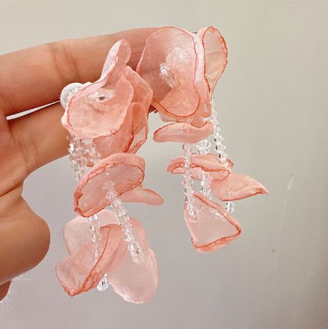 Orange pink flower earrings