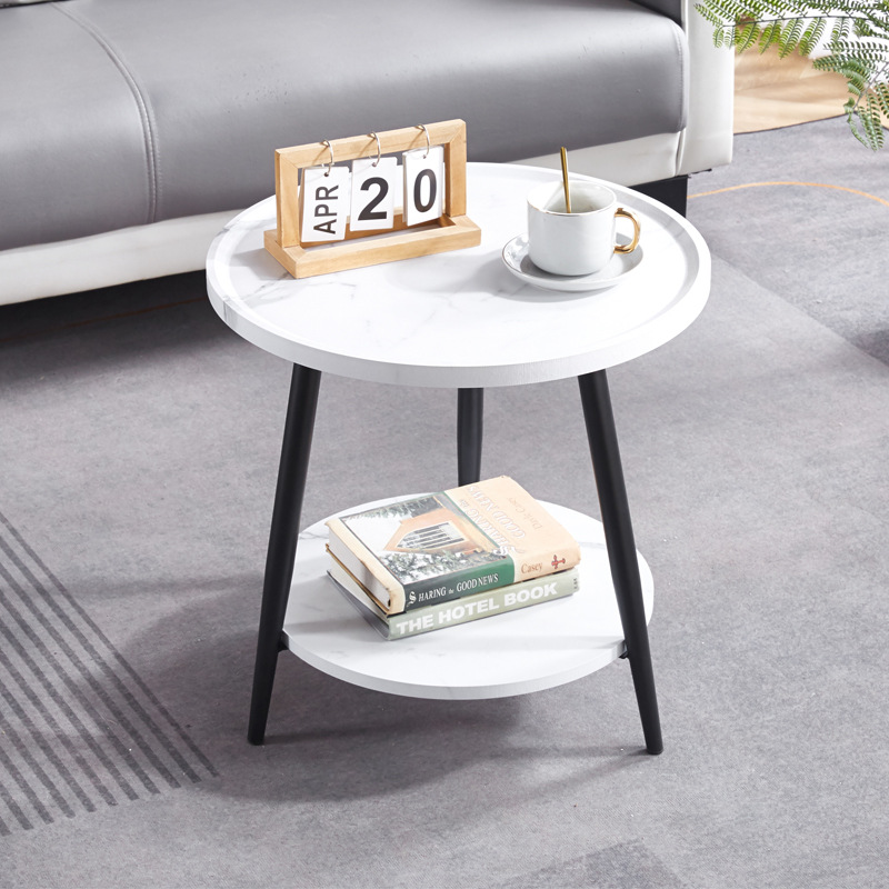 흰색 대리석이 있는 이중층 원형 테이블 (50*50*50)