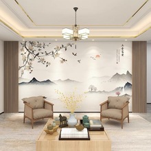 3d亮光竹木纤维集成墙板花鸟山水新中式客厅护墙板背景墙碳晶板画