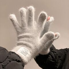 ニットの毛糸の手袋の女性の冬の新型の5本の指のウサギの毛の学生のinsの潮流の保温の純色の百合のカップルの男性