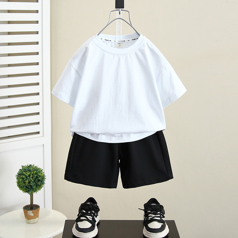 5461 Traje de manga corta para niños Traje de verano coreano 2025 Nuevo estilo Traje para niños Traje Vestido Bebé de tres piezas