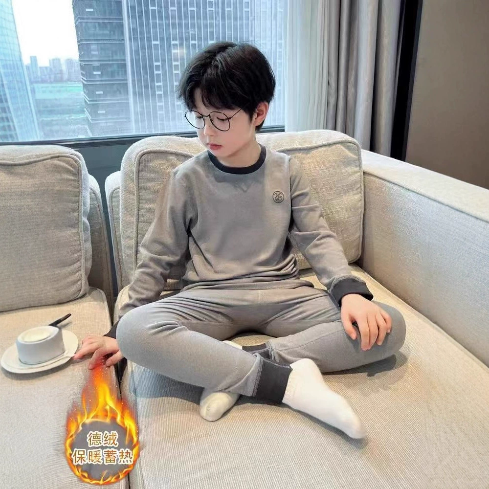 Комплект термобелья для мальчиков на осень и зиму 2025: новая модель из немецкого вельвета, теплая одежда для детей постарше, оптовая продажа детского термобелья для мальчиков на осень и зиму