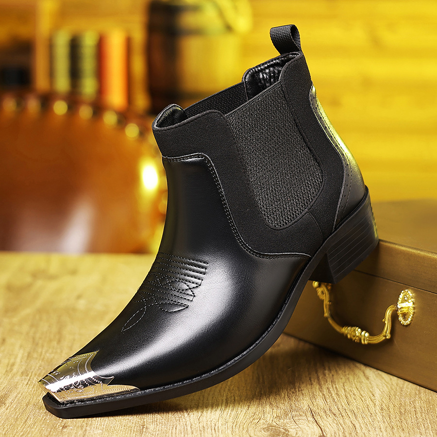 Cross-border plus-size men's shoes, Chelsea boots, men's high-top steel-toe short boots, men's casual elastic slip-on shoes, in stock