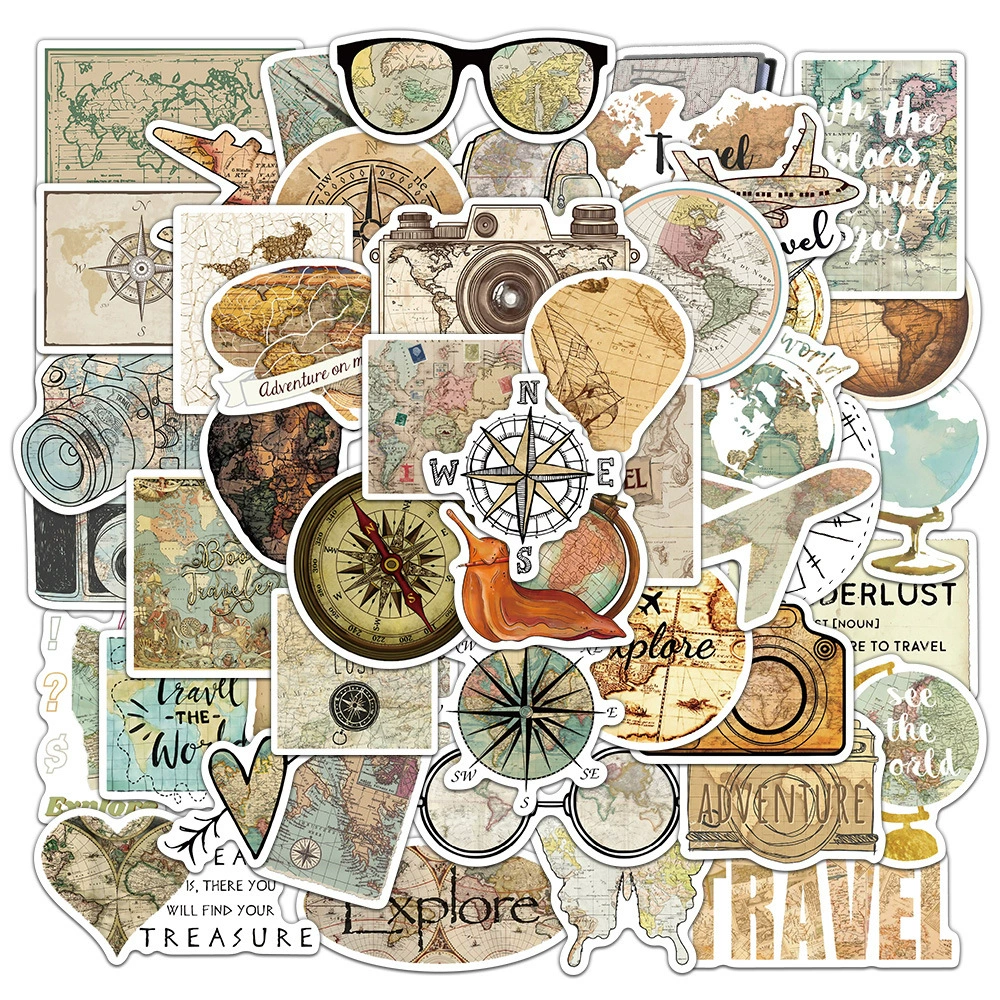 50 фотографий ретро путешествия карты креативные наклейки DIY чемодан чемодан стакан для чемодана самоклеящиеся наклейки