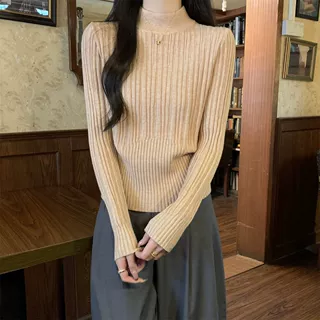 秋冬半高领针织毛衣女韩系肌理感chic修身打底衫春季时髦内搭上衣