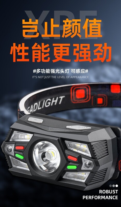 跨境智能感应小头灯多功能多光源充电户外头戴式手电筒夜钓灯批发|undefined