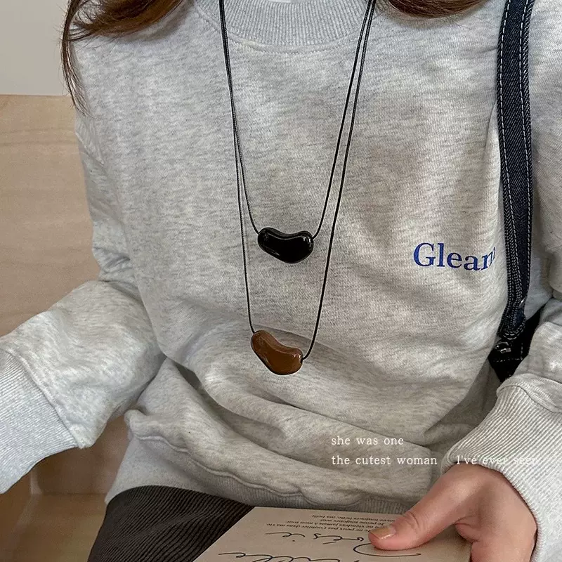 张悦儿同款欧美安可拉红爱心项链女轻奢小众高级感抽拉黑绳毛衣链