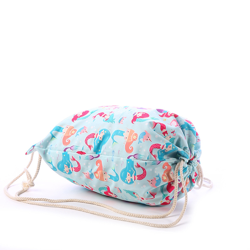 Factory direct sales: polyester-cotton blue little mermaid canvas bag, drawstring bag, storage bag, no bottom, no sides pic 4