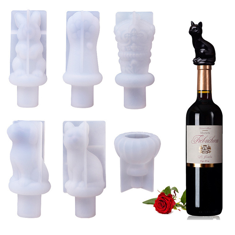 DIY crystal resin wine bottle stopper mold, crown cat paw rabbit diamond jewelry display stand silicone mold