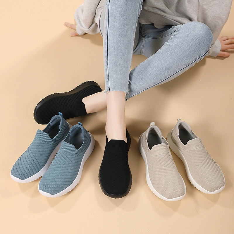Женская повседневная обувь, весенне-летняя тканая Спортивная повседневная обувь, дышащая удобная сетчатая обувь без шнуровки, легкая мягкая подошва