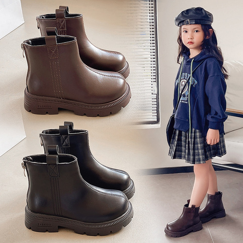 Children's Boots - New Autumn/Winter Warm Short Boots, Stylish Leather Boots, Thin Fleece Martin Boots, Versatile Princess Boots, British Style