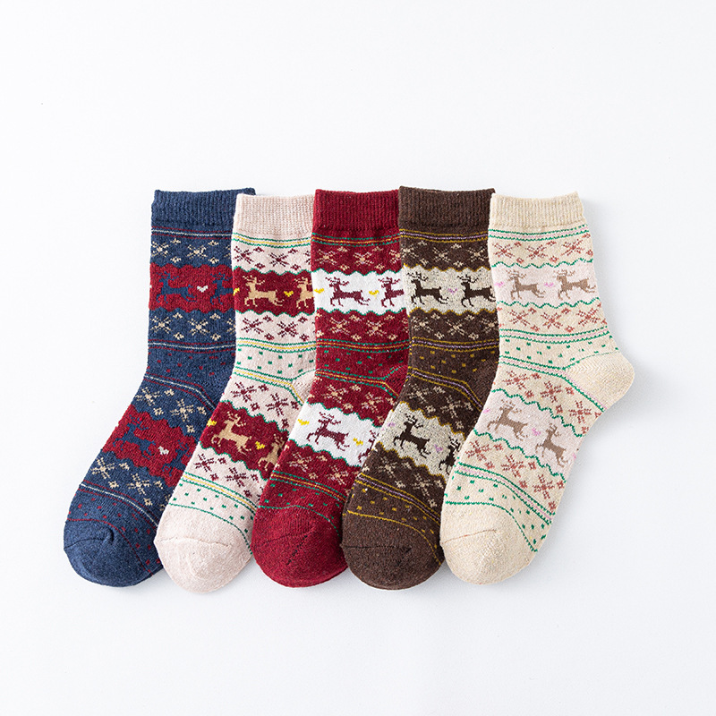 Christmas Women's Boxed Wool Mid Tube Deer Socks Children's Autumn/Winter Gift Box_voghion.com