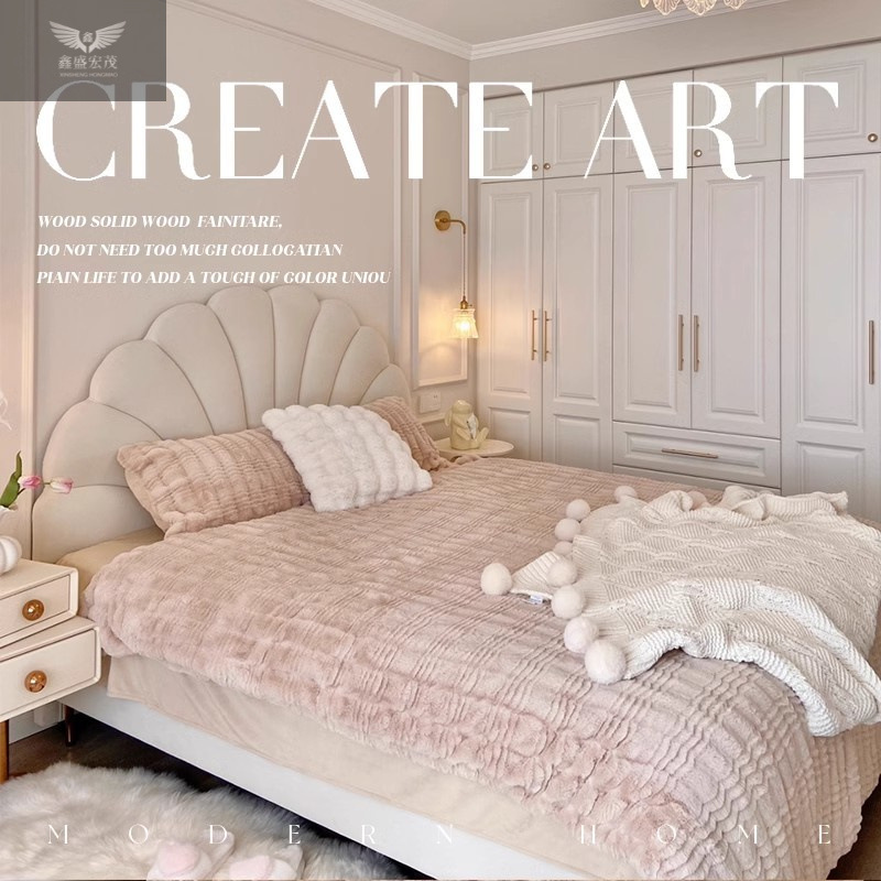 Cama de lujo ligera moderna y simple dormitorio principal cama de aire de crema cama de tecnología cama de tela cama de pétalos rojos cama de niña cama princesa
