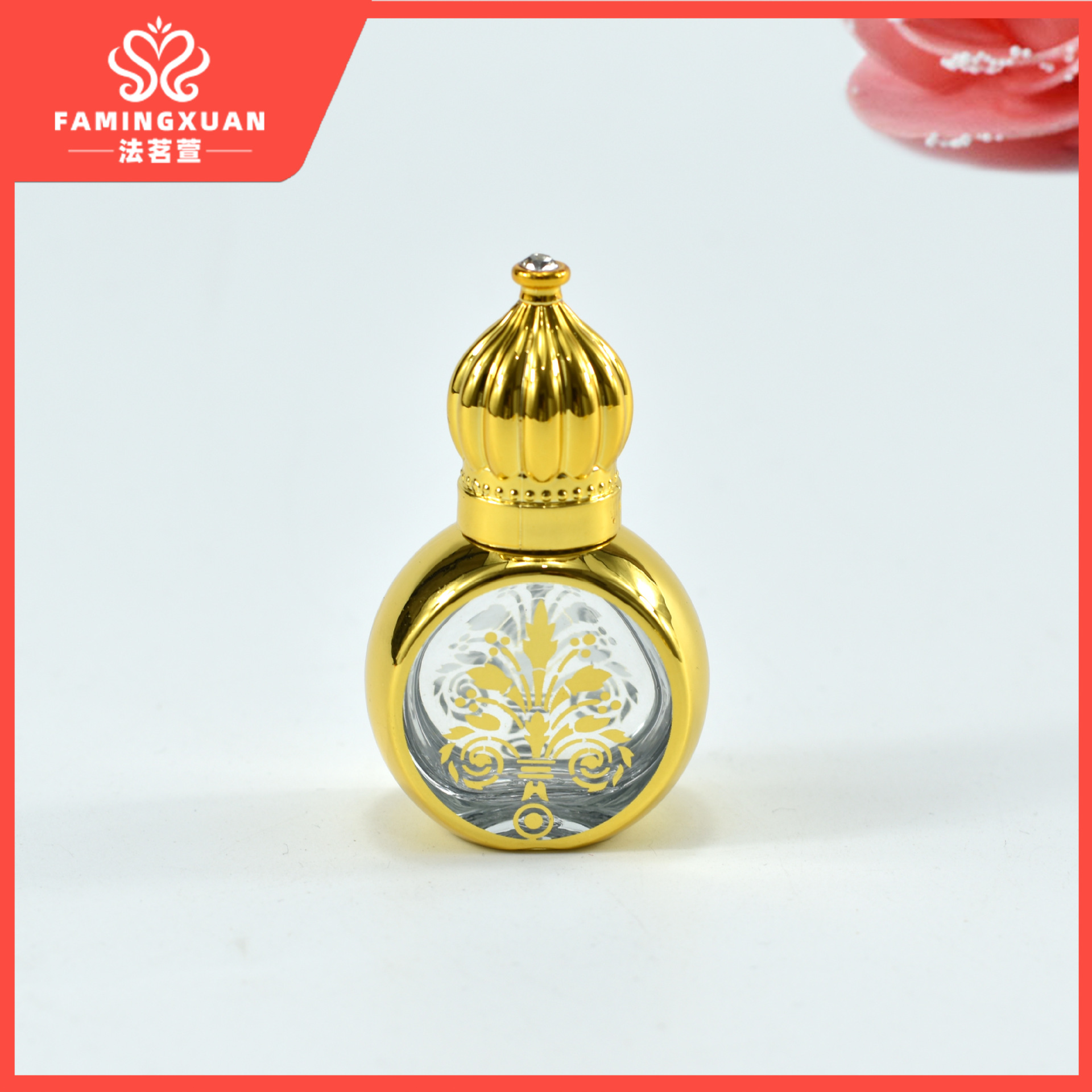 Faimingxuan sub-embalaje botella vacía botella de vidrio a granel perfume botella vacía 10ML botella de perfume de bola de vidrio dorado
