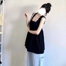2025夏天盐系小清新飞飞袖背心T恤女韩版方领宽松遮肚显瘦娃娃衫