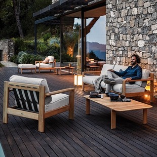 Outdoor Teak Rope Chair Hotel Garden Balcony Log Furniture Villa Sun Room Teak Sofa Coffee Table Combination